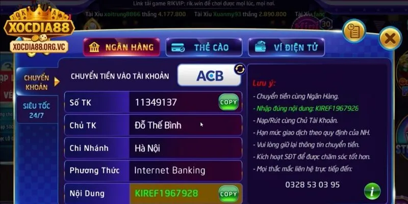 Quy trình rút tiền atm tại xocdia88